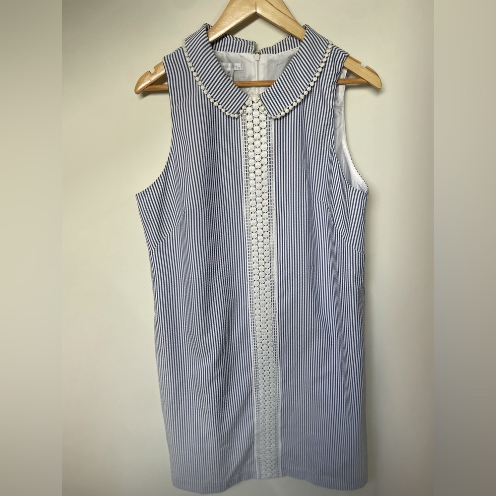 London time blue and white stripped dress with collar